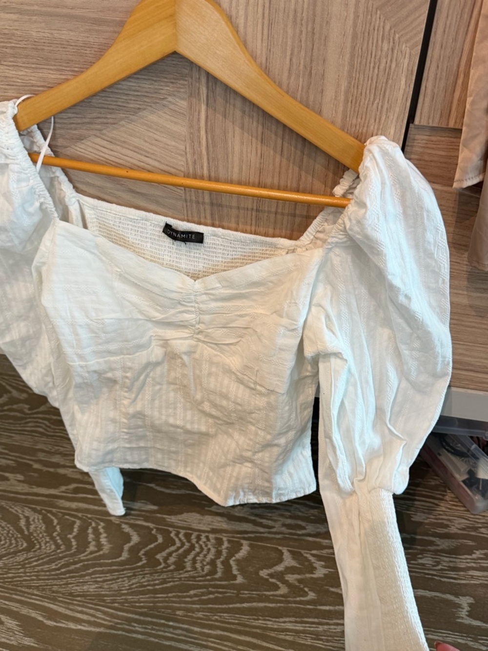 Dynamite White Puff-Sleeve Square Neck Blouse linen